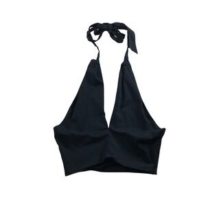 STAUD Black Halter Crop Top Deep V-Neck Tie Neck Size 8